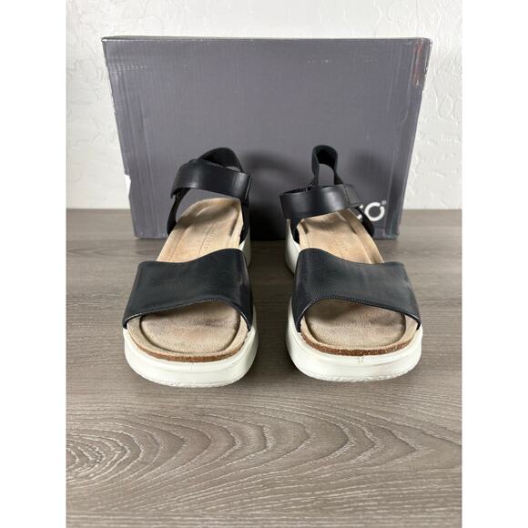 Ecco FlowT Wedge Platform Sandal- Black White Women's Size 38 US 7-7.5- NIB - Picture 3 of 8